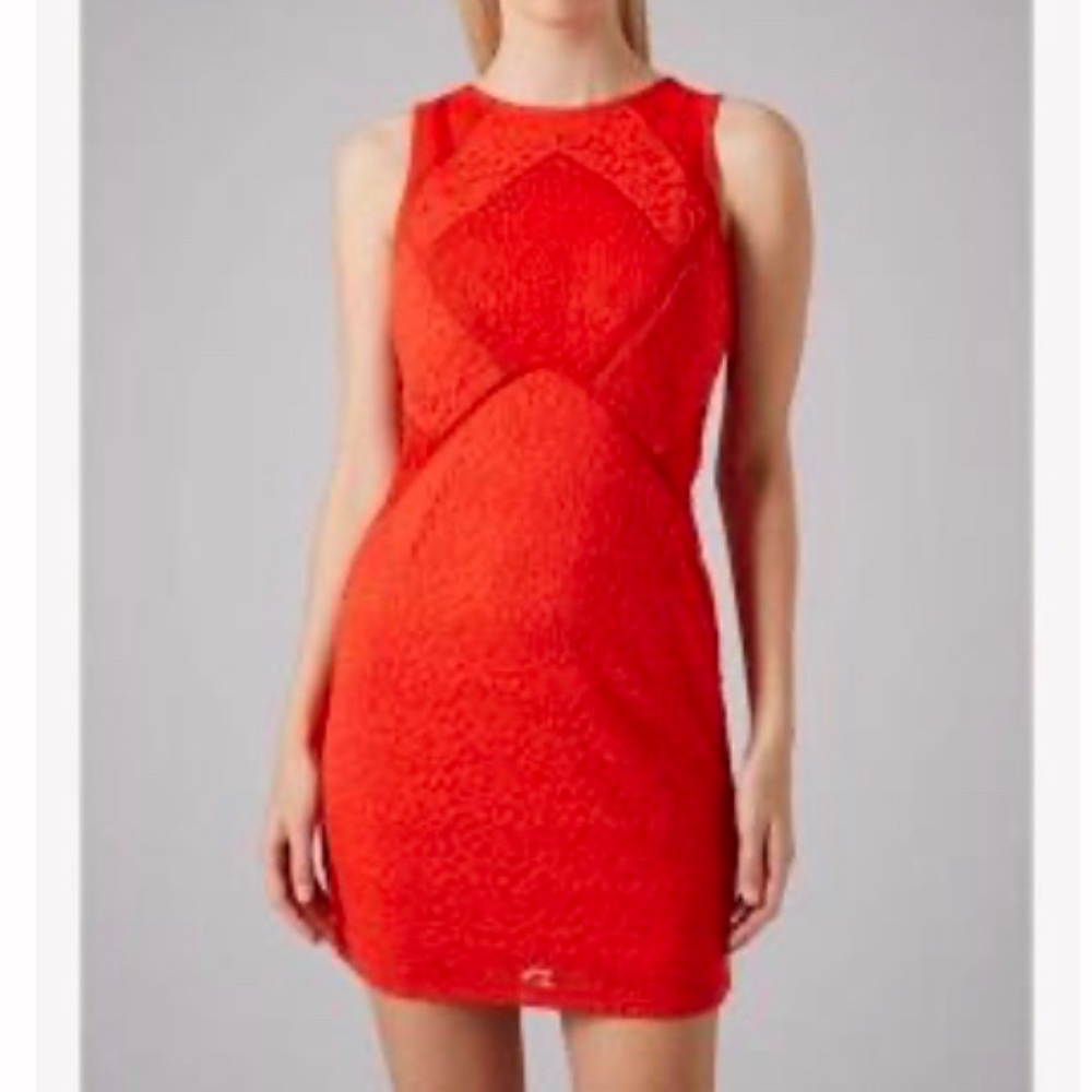TOPSHOP Dress Red Lace Bodycon US 6 (Euro 38) - Picture 1 of 16
